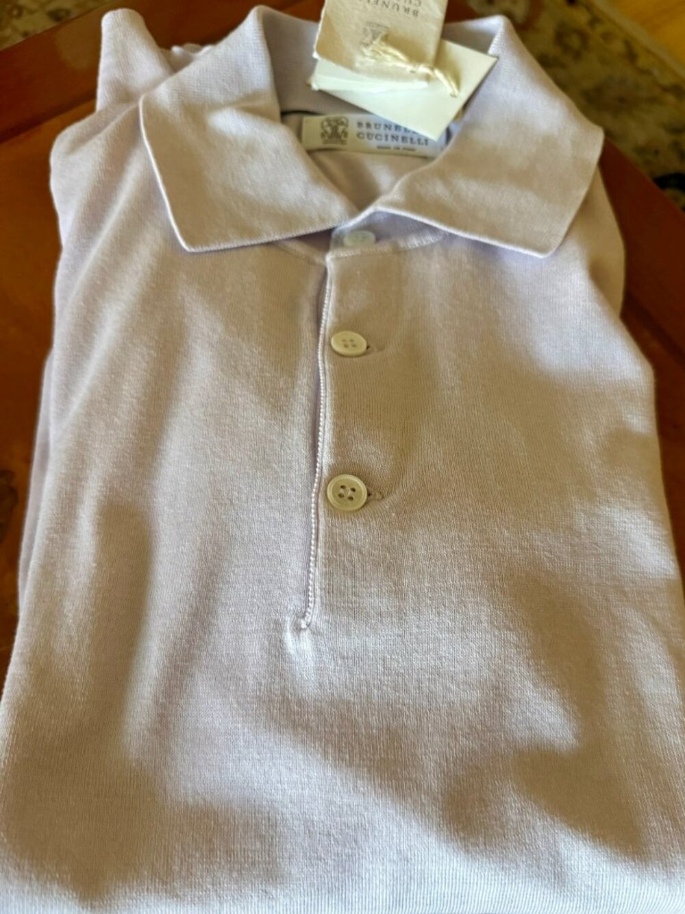 BRUNELLO CUCINELLI Lightweight Polo Shirt 100% CottonKnit, Lavender,48 Brand NEW